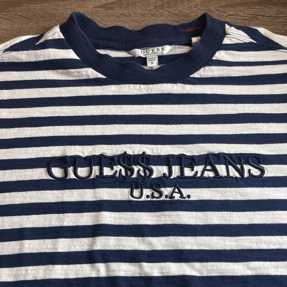 EUC Guess Jeans Shirt Mens  Asap Rocky Blue White Stripe USA Navy Hip Hop Small - Picture 4 of 8